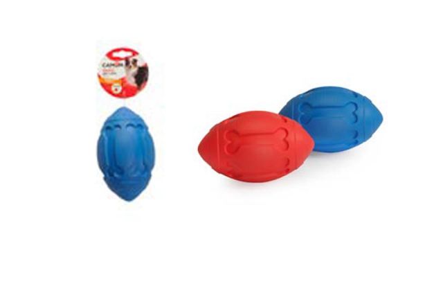 JUG. PERRO.PELOTA RUGBY CON PITO. 13cm. 4 PZ