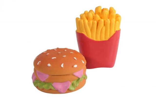 Juguete latex c/Squeaker-Burger&Chips-cm6-6p