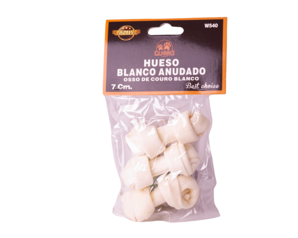 Hueso prensado anudado blanco emblistado 7cm/3ud 